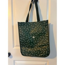 Lululemon everyday tote dark green logo all over reusable shopping bag