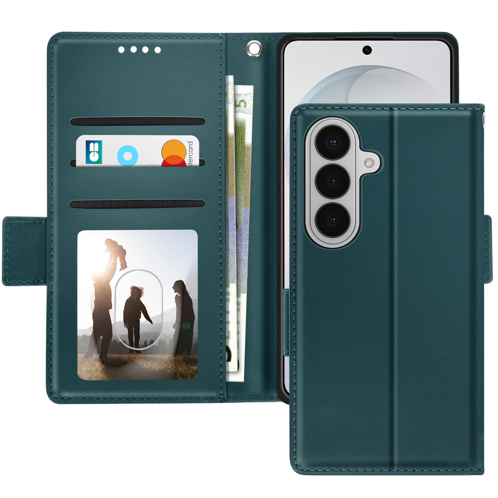 Étui portefeuille Galaxy S26 Avizar en simili cuir vert avec boucle magnétique et fentes pour cartes