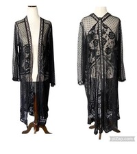 BOUTIQUE Size 1X Black Embroidered Lace Kimono Duster Top Witchy Whimsigoth