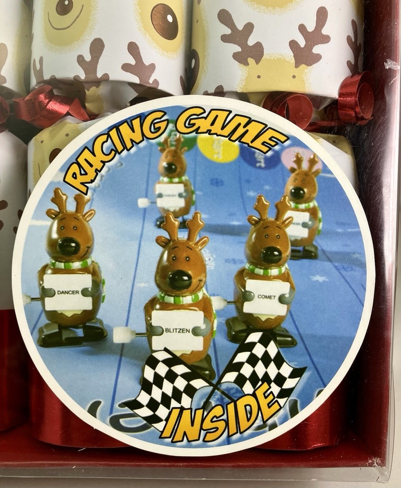 Robin Reed H2 Christmas Holiday 6pc 13" Party Eco Racing Reindeer Crackers 72212