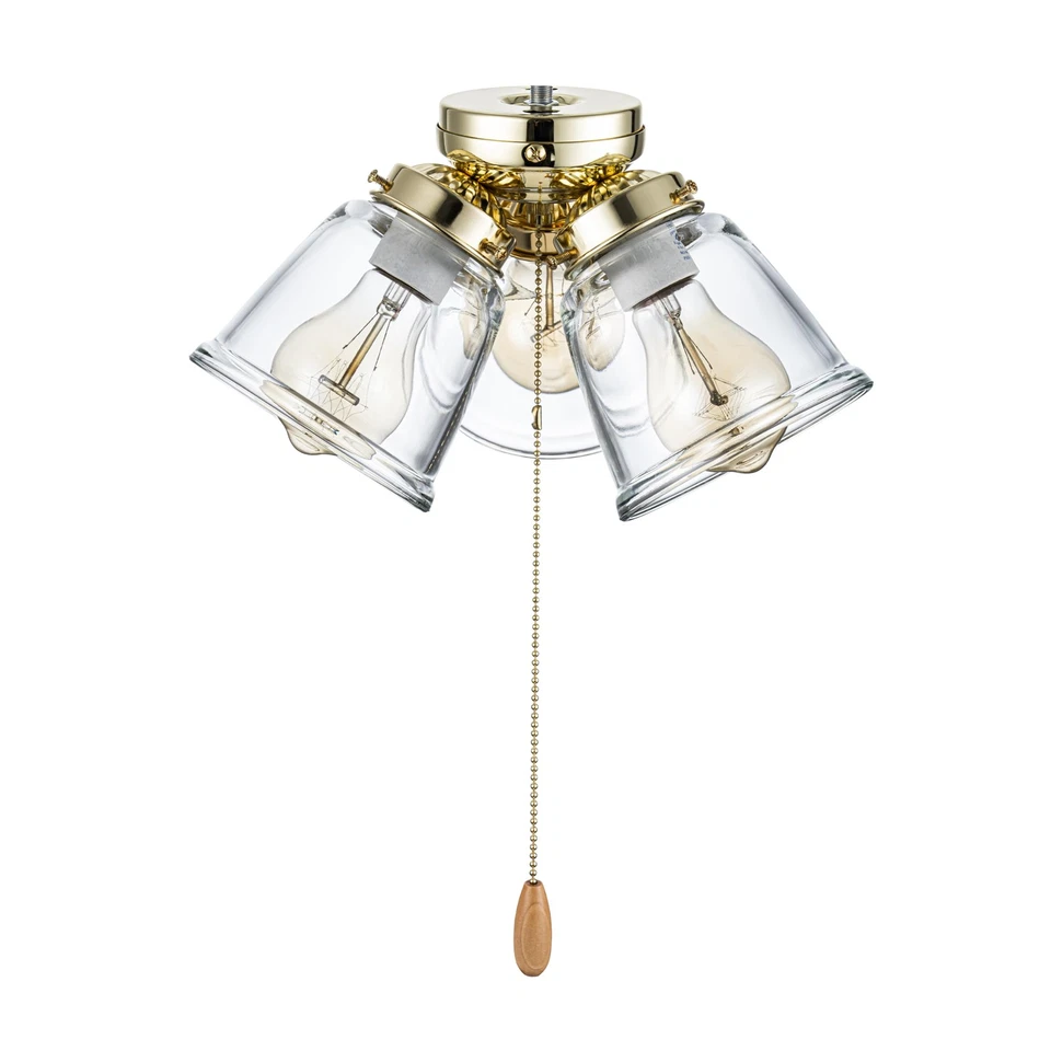 22015-1, Three-Light Ceiling Fan Light Kit with Pull Chain, Polished Brass Fi... - Image 3 of 4