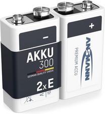 Image of ANSMANN 9V Block Batteries [Pack of 2] 300mAh NiMH Precharged Rechargeable 9V