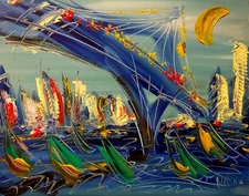 MANHATTAN CITYSCAPE Abstract Modern Original Oil Painting  CANVAS BY KAZAV TJU-8