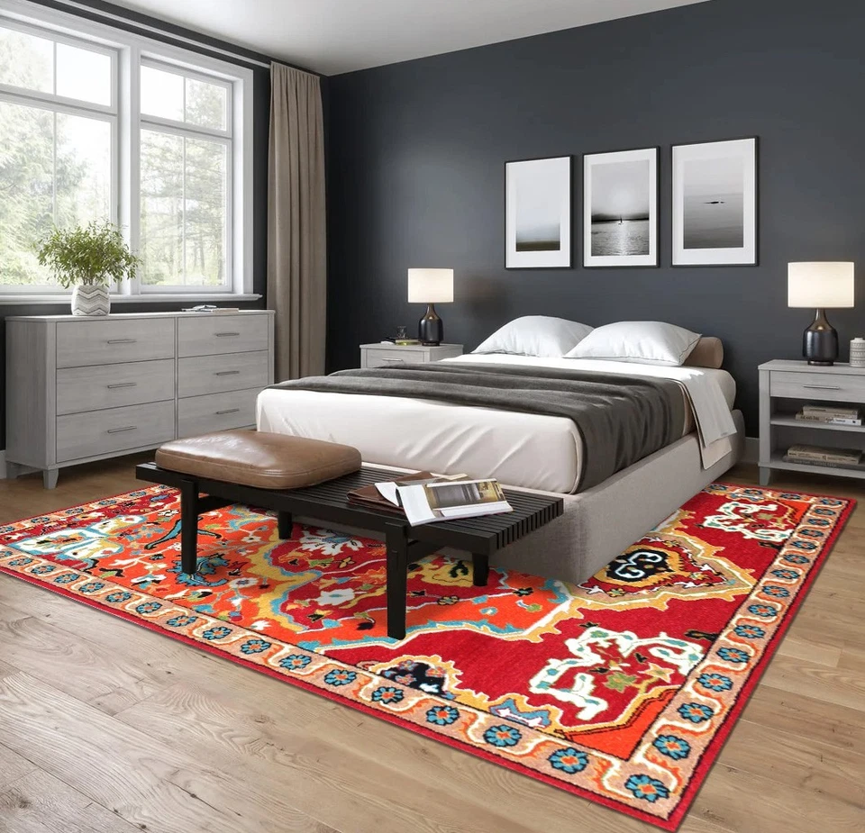 Womenarts New Heriz RedHandmade Tufted Woolen Area Rugs & Carpet - Image 3 of 4