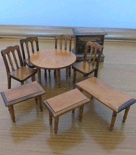 Dolls House Furniture 1:16 16th Scale Wooden Dining Chairs Tables And Sideboard