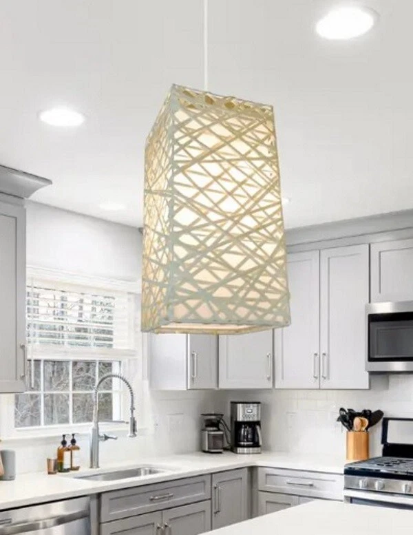 Crompton Pendant Rubus Rectangular Woven Pendant Light Etched Rattan Design MIB - Image 2 of 4