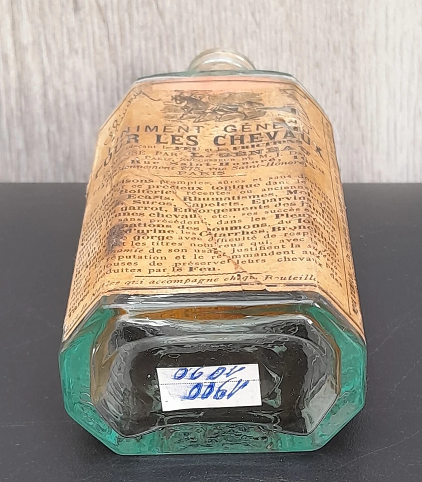 Ancienne bouteille 1900 Apothicaire Verre Liniment Géneau chevaux Vintage Bottle - Photo 4/4