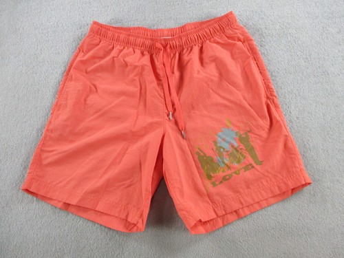 Playboy Shorts Mens Small Orange Pacsun Love Print Drawstring Elastic Waist Swim