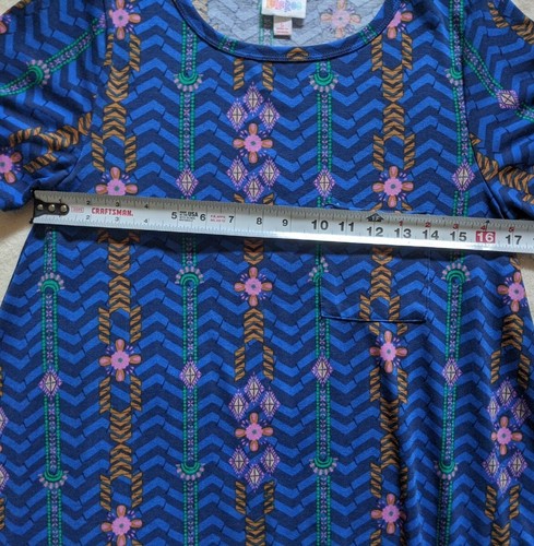 LuLaRoe CARLY Kleid kleine Blautöne Chevron mit Laufstreifen Blumenmuster - Bild 6 von 12