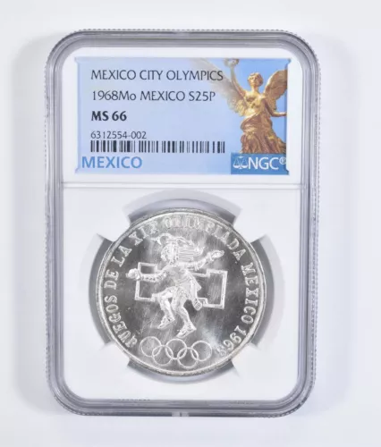 1968 MO Mexico 25 Peso MS66 Olympic NGC Silver