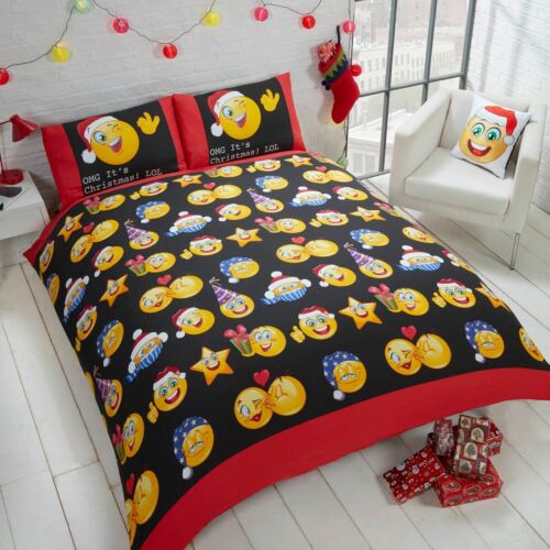 Natale Emoticons Set Copripiumino Singolo Nero/Bianco 2-IN-1 Design Bambini - Foto 3 di 4