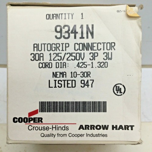 COOPER Crouse Hinds ARROW HART 9341N CONNETTORE AUTOGRIP 30A 125/250V 3P 3W - Foto 4 di 4