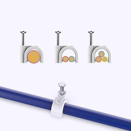 White Plastic Square/Round Electrical Wire Cable Clips 4/6/8/10/12/14/16mm-35mm - Picture 9 of 9