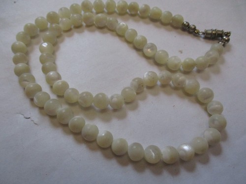 Antique 18 Inch Long White MOTHER OF PEARL Stone Beaded Necklace Barrel Clasp