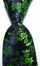 New Classic Floral Black Green JACQUARD WOVEN 100 Silk Men's Tie Necktie