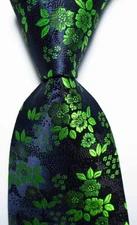 New Classic Floral Black Green JACQUARD WOVEN 100% Silk Men's Tie Necktie