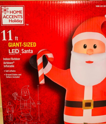 NEW 11 FT TALL GIANT CHRISTMAS SANTA CLAUS WITH CANDY CANE INFLATABLE BY GEMMY
