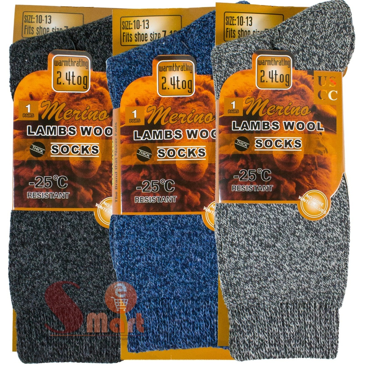 3 Pairs Men's Winter Marino Wool Socks - Super Thick Thermal Socks For Hiking & Cold Weather