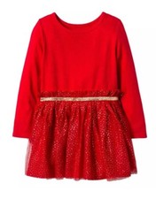 NWT Cat  Jack Infant Toddler Girls Red Gold Dot Long Sleeve Tulle Ruffle Dress