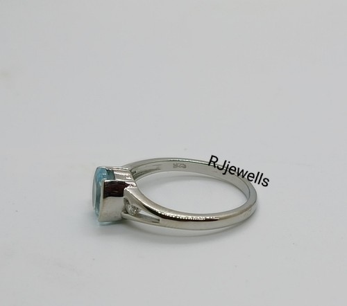 Aquamarine Solid Ring 925 Silver Bezel Set Lab Create Aquamarine Ring For Womens - Picture 5 of 5
