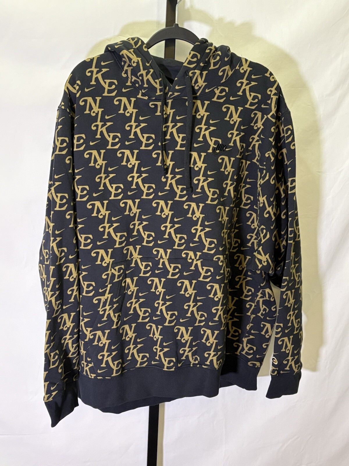 Small - Nike Sportswear Club Fleece All Over Print Hoodie Black/Gold FZ2230-010