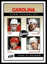 2001 Upper Deck Vintage #52 Hurricanes Checklist - Carolina Hurricanes