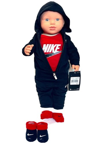 NIKE Baby Boys 5-pc GIFT SET:Bodysuit, Jacket, Pants & Booties 0-6 Months BLACK - Picture 2 of 7