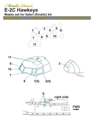 1/48 Metallic Details MDM4829 E-2C Hawkeye. Masks (Italeri, Kinetic)