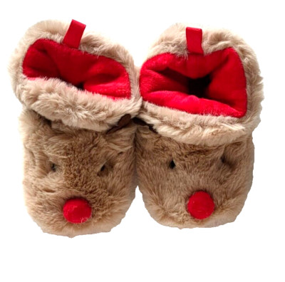 Baby Rentier Hausschuhe - beige & rot - Größe 0-6 Monate - brandneu