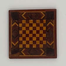 Vintage 1944 Handmade Marquetry Inlay Coaster or Trivet - 4.5"