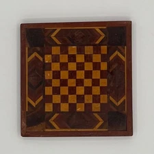 Vintage 1944 Handmade Marquetry Inlay Coaster or Trivet - 4.5"