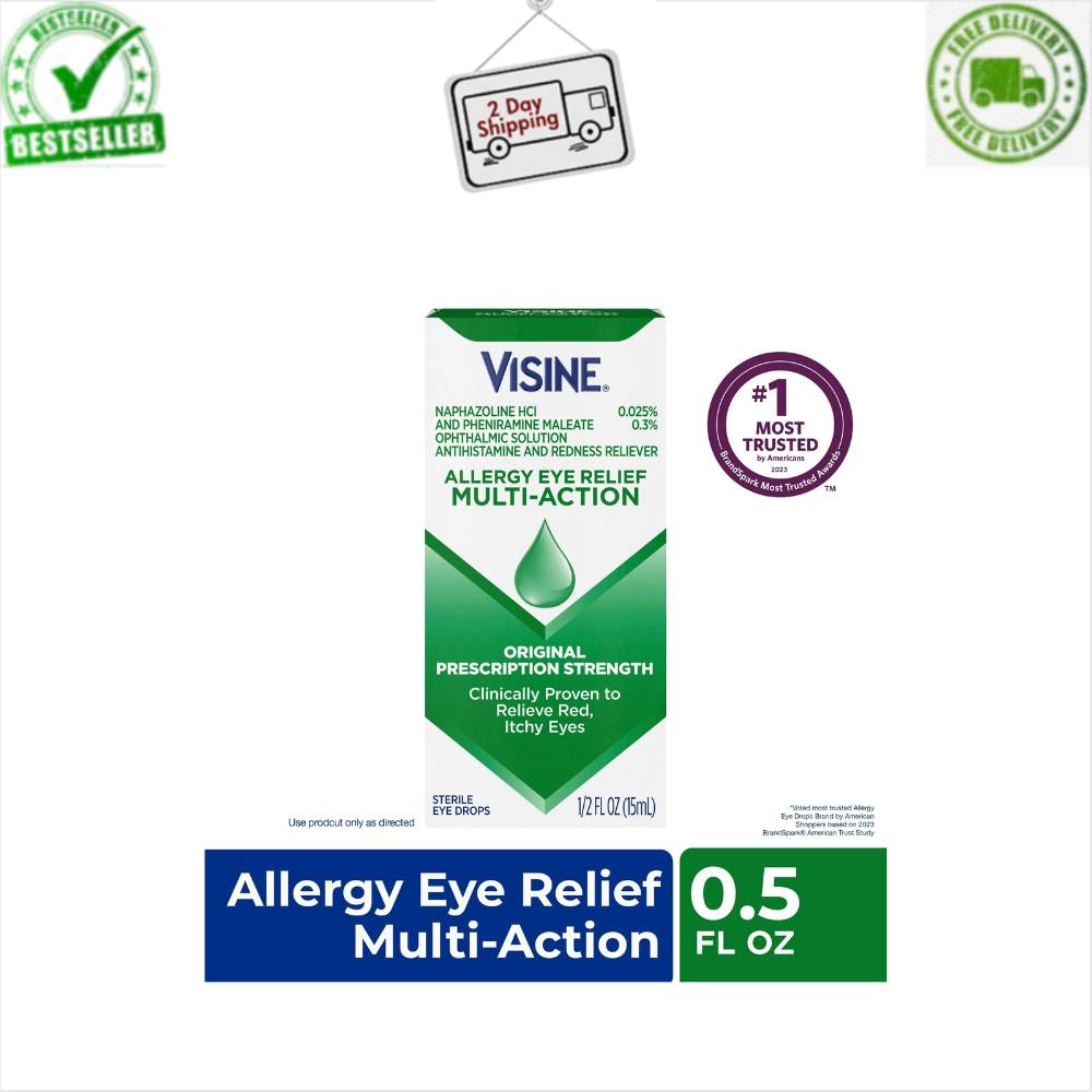 Visine Allergy Eye Relief Multi-Action Antihistamine, Eye Drops for Red, 0.5 Oz