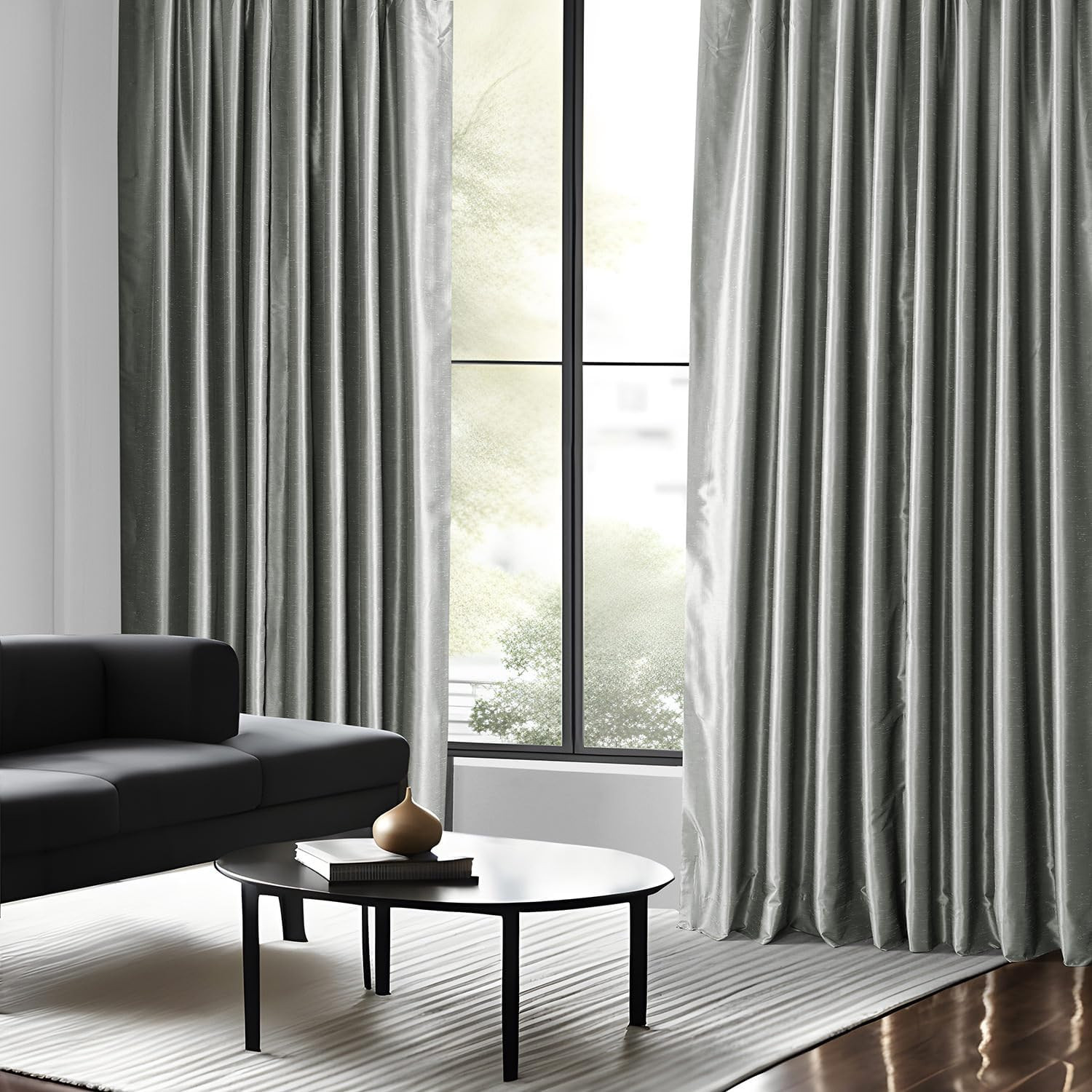 Extra Wide Faux Silk Blackout Curtains 108 Inches Long for Bedroom & Living Room