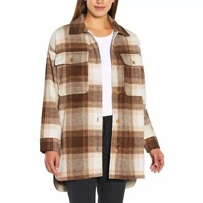 【BAON】Bamine Check Shirt Jacket Banana Republic Ladies' Shirt Jacket - BROWN BLACK PLAID