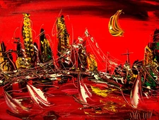 RED CITY TEXTURED painting Abstract Modern Art  Contemporary  WALL DECOR YTtRs78