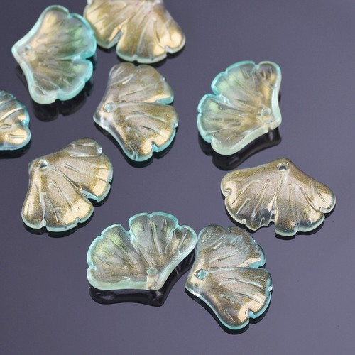 10pcs 20x15mm Ginkgo Leaf Petal Foil Lampwork Glass Loose Pendants Beads Lot - Picture 14 of 23