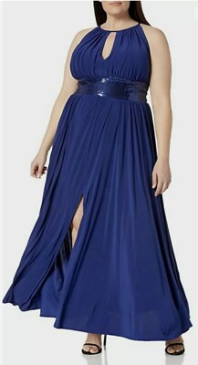 R&M Richards Women's Blue Sequin Waist Evening Gown Sz 14