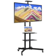 Height Adjustable Mobile TV Stand Mount Universal Flat Screen Rolling TV Cart