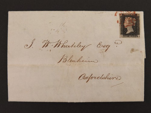 QV 1840 1d Black (ME) SG2tf AS14 Plate 2 on cover Early Usage (May 15) 3 margins