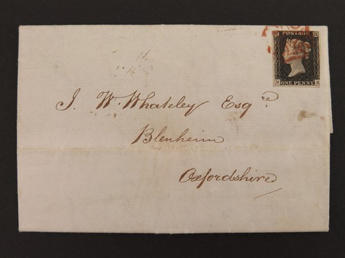 QV 1840 1d schwarz (ME) SG2tf AS14 Platte 2 auf Cover Frühe Verwendung (15. Mai) 3 Ränder - Bild 1 von 3