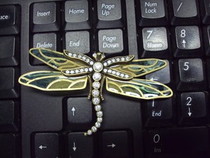Vtg-KJL-Kenneth-Jay-Lane-Brooch-Pin-STAINED-GLASS-Crystal-DRAGONFLY