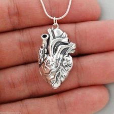 Anatomical Heart Locket Necklace - 925 Sterling Silver with 18" Snake Chain