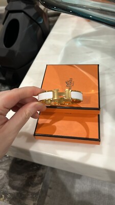 Authentic White Hermes Clic H Bracelet in White/Blanc with