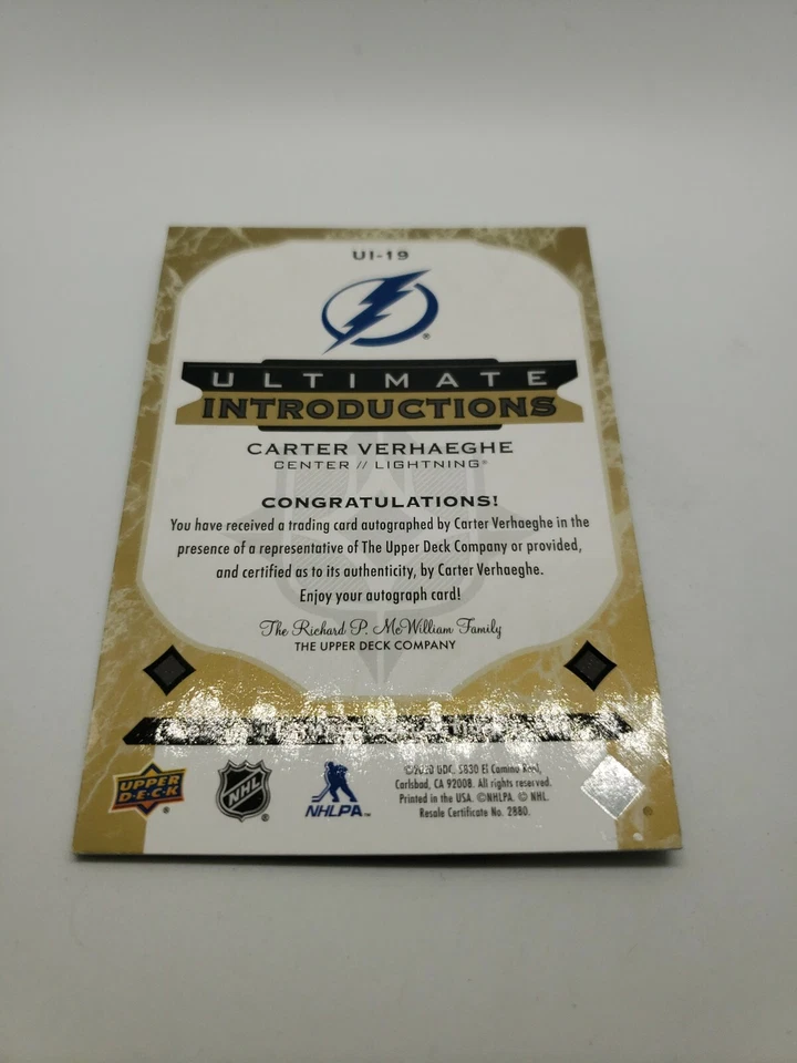 2019-20 UD Ultimate Collection Introductions Carter Verhaeghe Rookie Auto UI-19 - Image 4 of 4