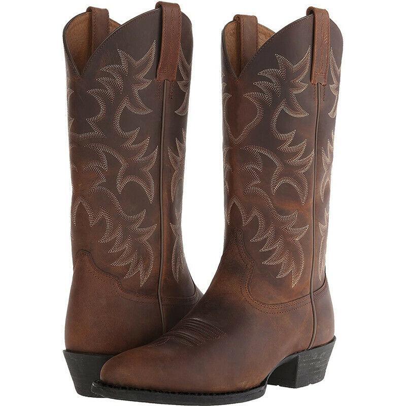 Men's Western Fashion Dress Cowboy Embroidery Pointed Toe Pirate High