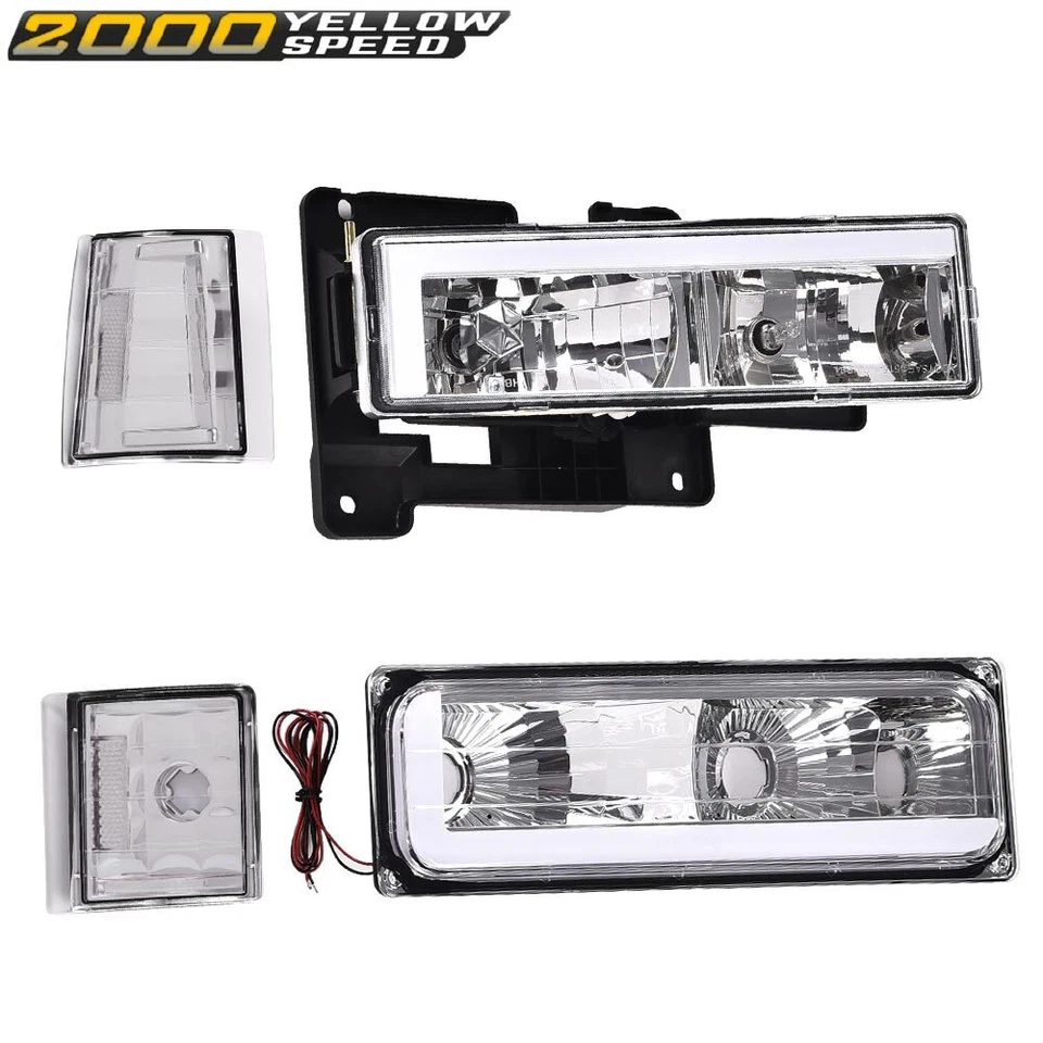 Fit For 94-98 C10 C/K Silverado LED DRL Chrome/Clear Headlights + Corner Lamps Foto 4 de 4