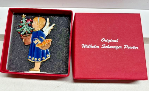WILHELM SCHWEIZER Pewter "Angel with Tree and Basket" (2.0" x 3.5") NEW IN BOX - Picture 3 of 4