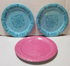 Decorative Melamine Dinner Plate 10.5'' Blue Pink Serving Appetizer Tray 3 Pc 