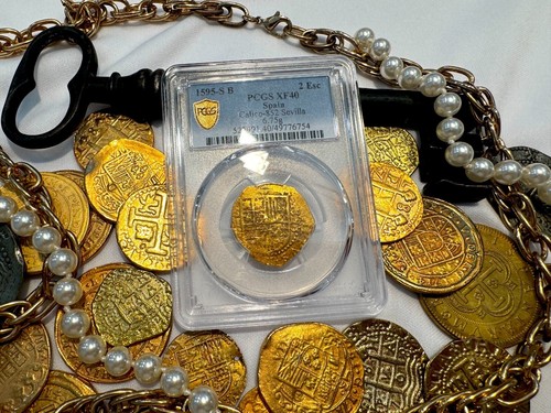 SPAIN 2 ESCUDOS DATED 1595 PHILIP IV PCGS 40 PIRATE GOLD COINS TREASURE - Picture 13 of 16