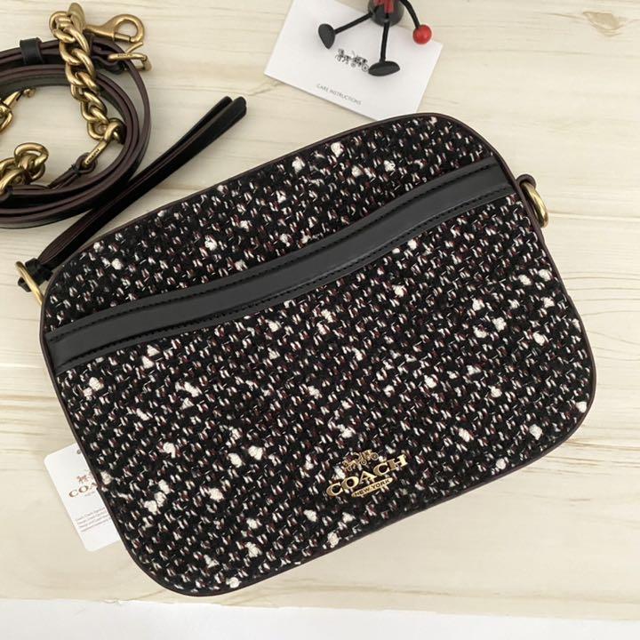 COACH 88204 Black Leather Tweed Gold Camera Bag New with Tag From Japan